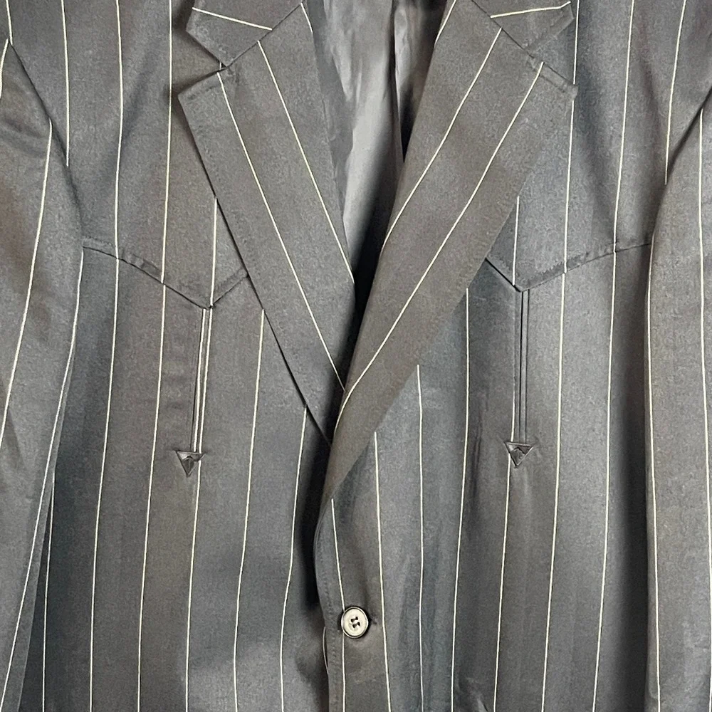 Elegante Mexico Mens Western Blazer 46‎ / 38  Black Pinstripe Herringbone Arrow